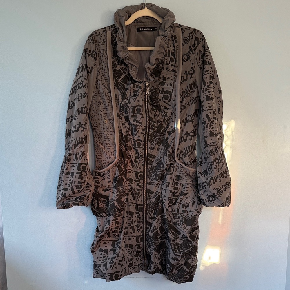 Gray and Black Graphic Coat